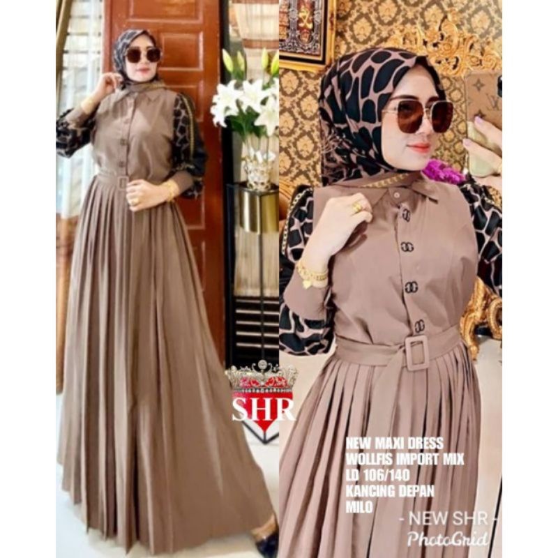 Terbaru Maxi Dress SHR ORI Wollpeach Baju Gamis Wanita Muslim Dewasa SHR Drees Murah