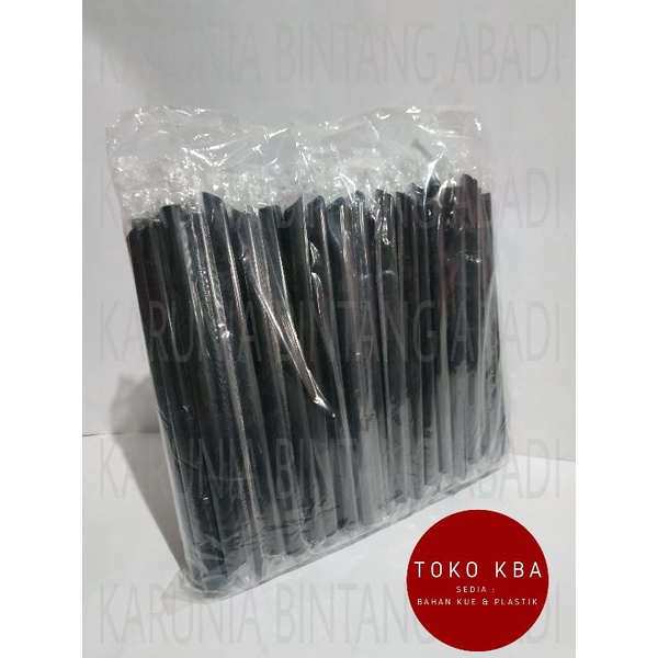 Sedotan plastik bubble hitam bening lancip / boba straw