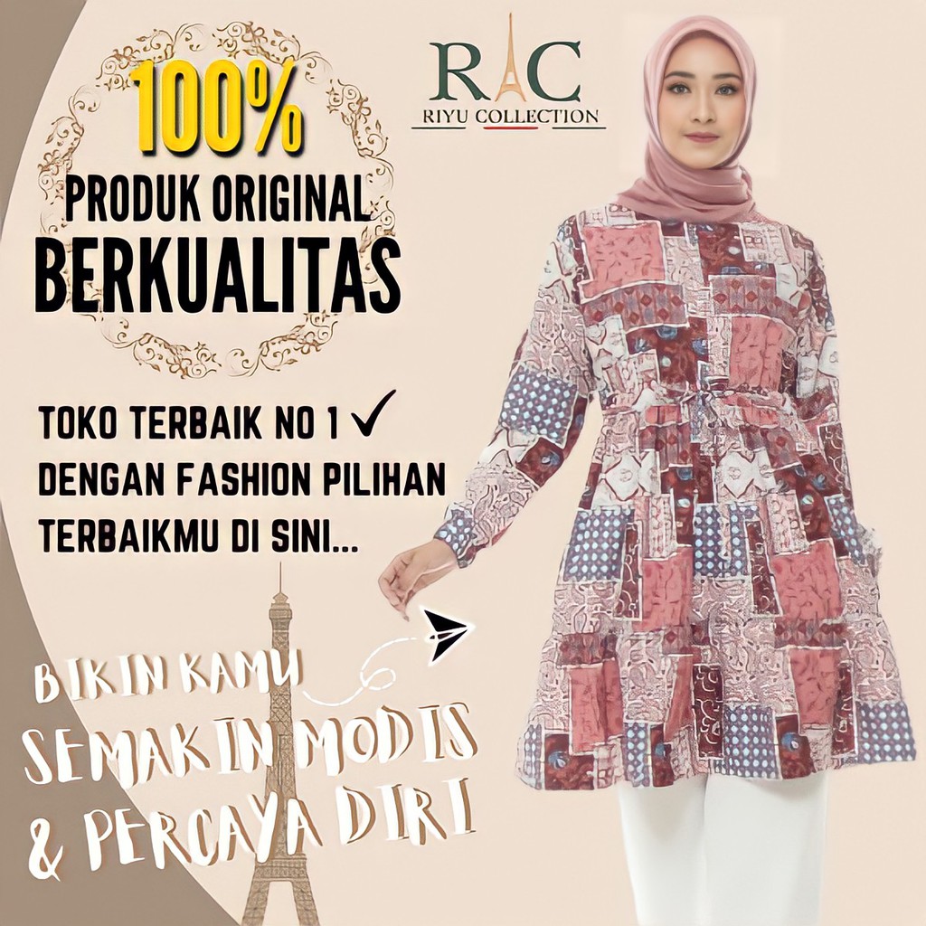 Atasan Muslim Wanita Baju Tunik Batik Lebaran Muslim Wanita Lengan Panjang Murah Kekinian Import