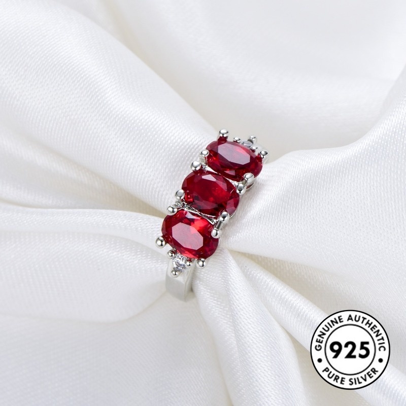 Cincin Berlian Merah Bahan S925 Silver Gaya Elegan