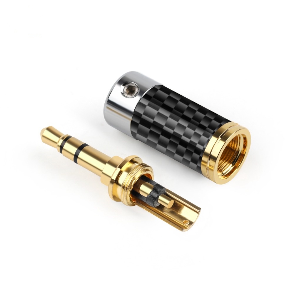 1Pcs 3.5mm 3 Pole Stereo Metal Adapter Carbon Fiber Audio Jack Rhodium Plated Copper Earphone Plug Headphone Wire Connector