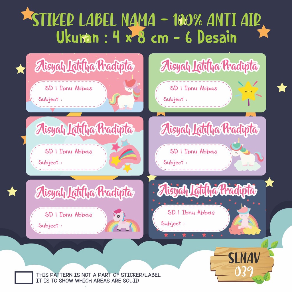 

sticker label nama anak kartun putri cute lucu princess super hero kupu-kupu SLNAV 039