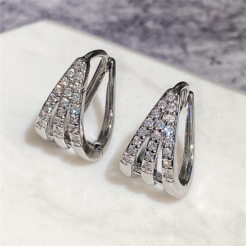 Anting Hoop Geometris Warna Silver Untuk Wanita