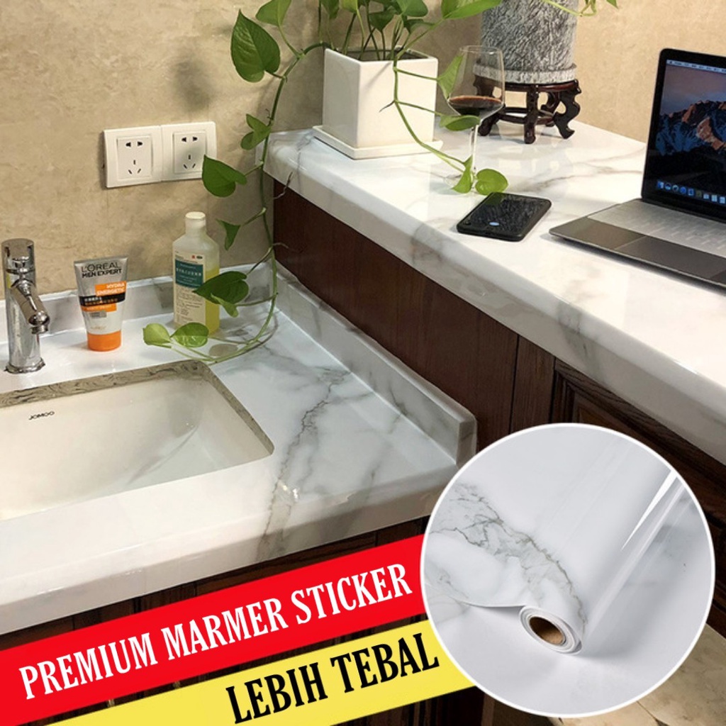 PROMO !! Wall Sticker Marmer Wallpaper Dinding Kamar Mandi Stiker Dapur Anti Minyak
