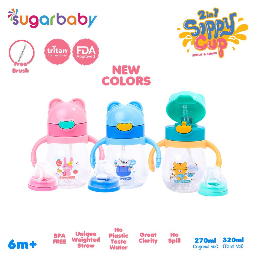 Botol Minum Anak Sugar Baby TRITAN Sippy Cup 2in1 (320 / 270 ml, 6mo+)