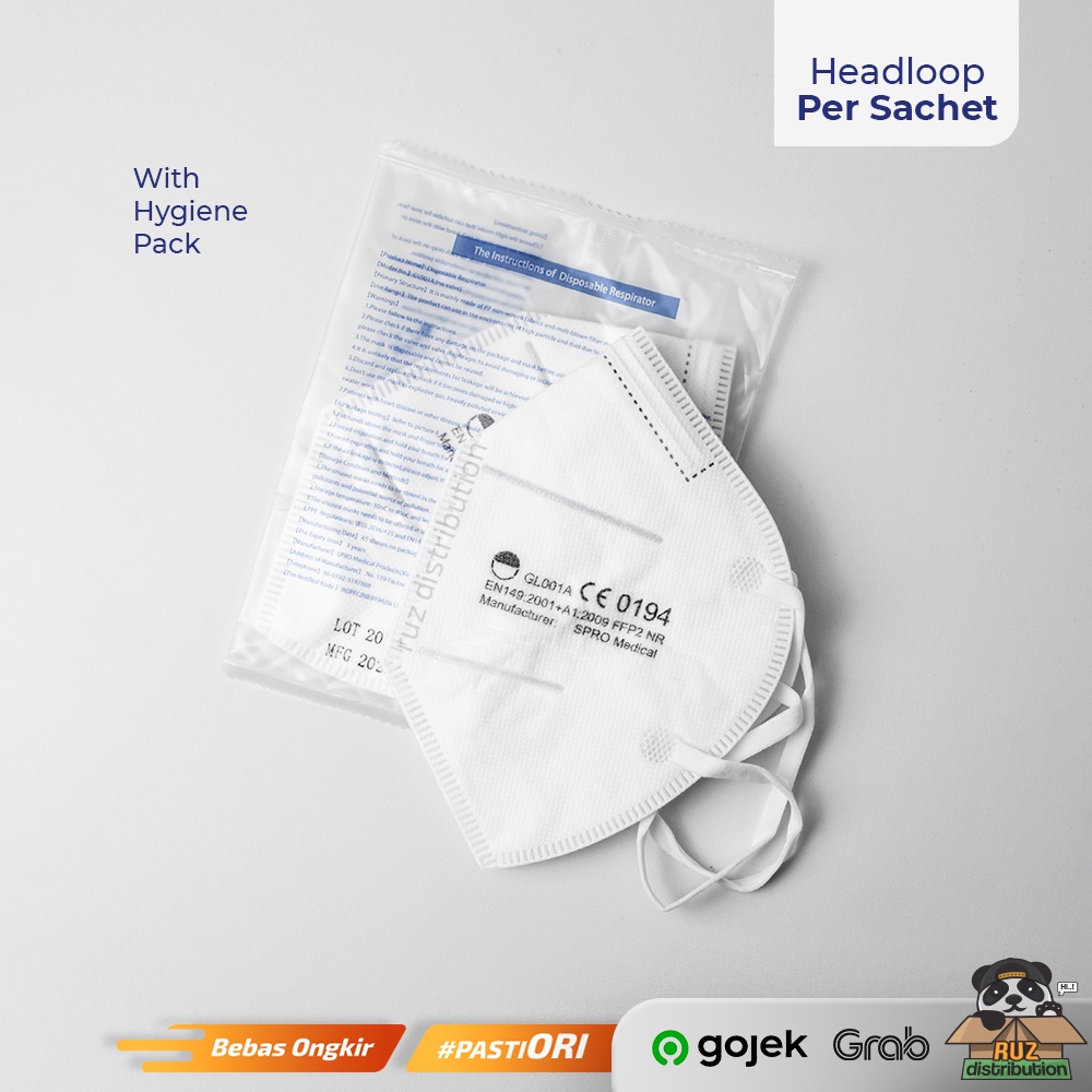 Masker KN95 Hijab Headloop Disposable Respirator GL001A FFP2 Sachet