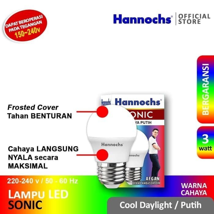 HANNOCHS SONIC 3 WATT - Bola Lampu LED E27 3 Watt - Garansi 1 Tahun