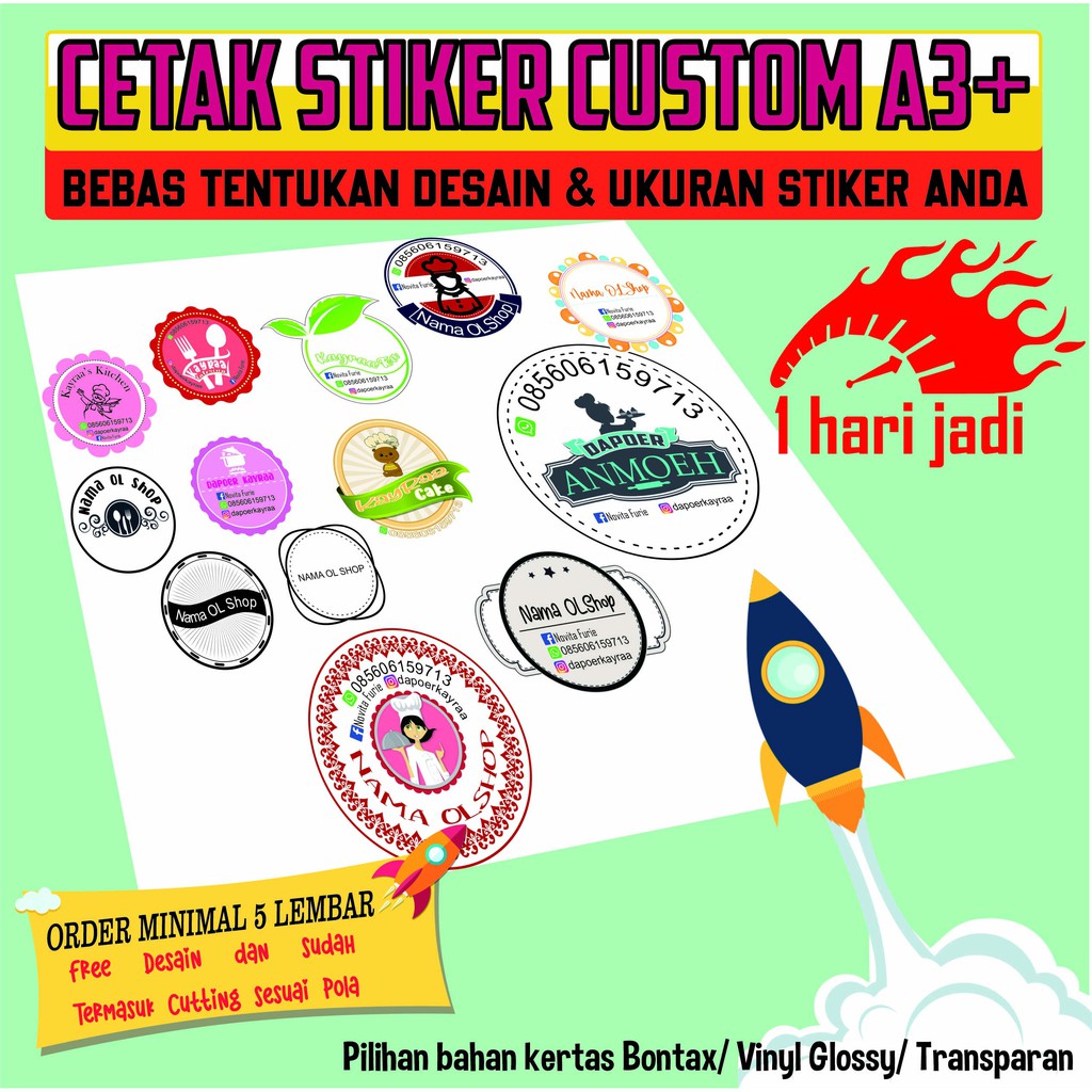 

CETAK STICKER LABEL PRODUK FREE DESAIN BAHAN BONTAX, VINYL, TRANSPARAN