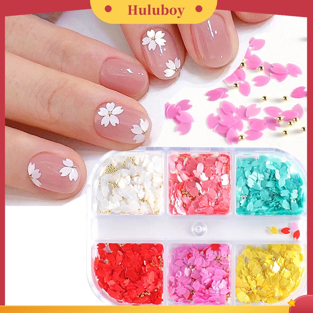 Huluboy Huluboy♡ 1 Kotak Daun Bunga Sakura Bahan Resin Tahan Air Untuk Dekorasi Nail Art