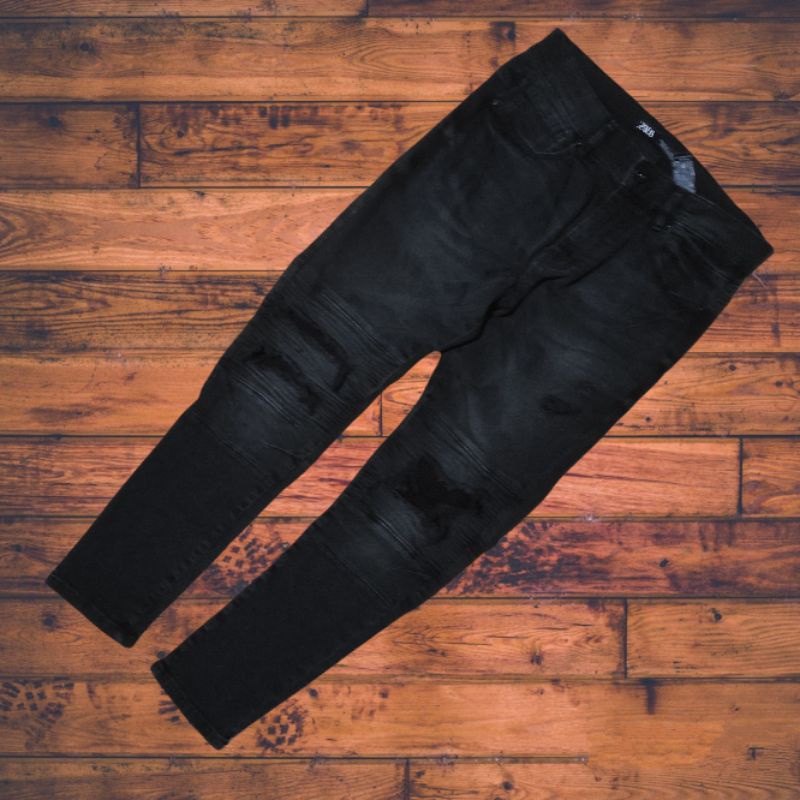CELANA JEANS DENIM WASHED RIPPED STRETCH BIKERPANTS TOURING ZARA MAN ORIGINAL SECOND PRELOVED.