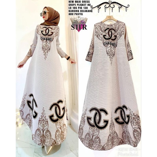 READY!! NEW!! MAXI DRESS PLISKET BAHAN CREPE HQ LD 106-108 PB 138 ORI SHR%-4