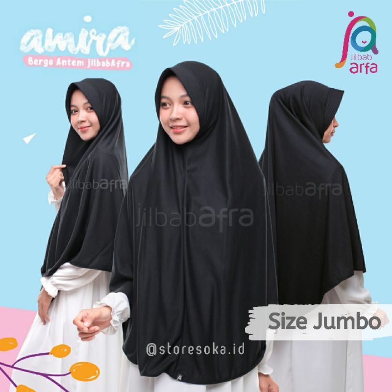 Jilbab Afra ( Jilbab Arfa ) Bergo Amira Pet Antem Size Jumbo - Jilbab Instan Bahan Kaos Adem, Lembut