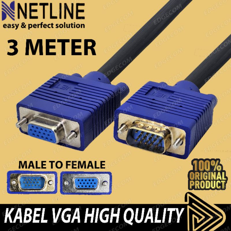 NETLINE Kabel VGA Male to Female 3 Meter HIGH QUALITY