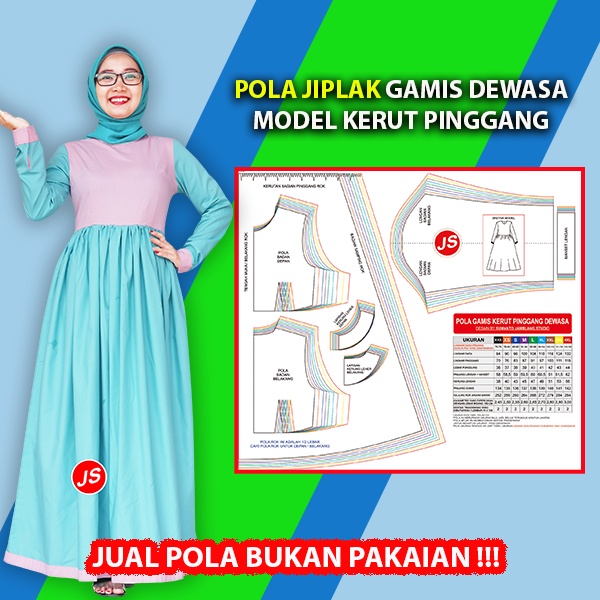 Jamblang Studio JP 039 Pola Jiplak Gamis Kerut Pinggang Vinil XXS-4XL
