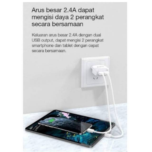 Batok Charger Dual USB Output RT-K6 Original Fast Charger 2.4 A