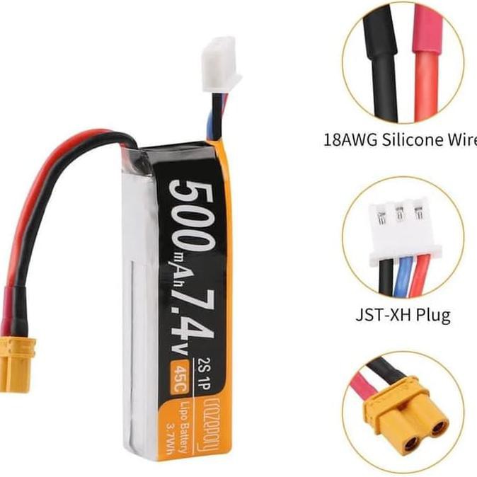 Battery Crazepony Baterai Lipo 2s 7.4V 500mah superlight Powerfull