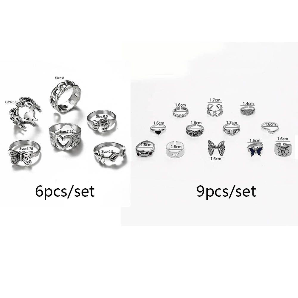 Preva Kupu-Kupu Cincin Set Lucu Ins Gaya BFF Perhiasan Fashion Bohemian Handmade Terbuka Rings