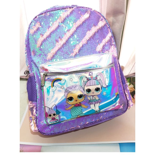 ransel usap sequin jumbo motif lol/unicorn/frozen size 42 cm