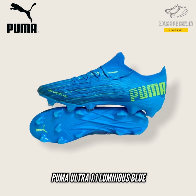 SEPATU BOLA PUMA ULTRA 1.1 BLACK LUMINOUS BLUE