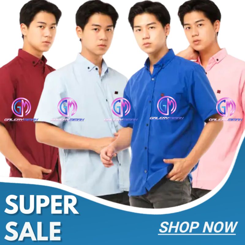 Kemeja Pria Polos Kasual Kerja Cowok Cotton Formal Lengan Pendek Distro Premium Hitam Putih Hem Alis