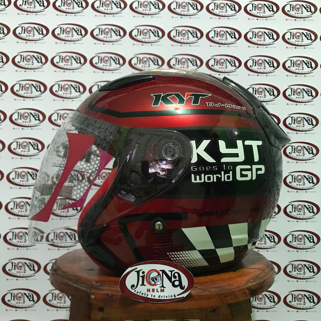 HELM KYT DJ MARU MOTIF 11 RED MAROON BLACK HELM TOURING HALF FACE KYT DJMARU WORLD GP MERAH MARUN