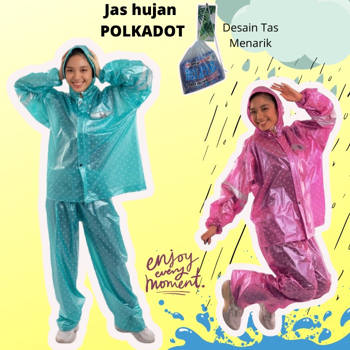 MANTEL JAS HUJAN SETELAN BAJU CELANA DEWASA MOTIF POLKADOT ELITE SPIN