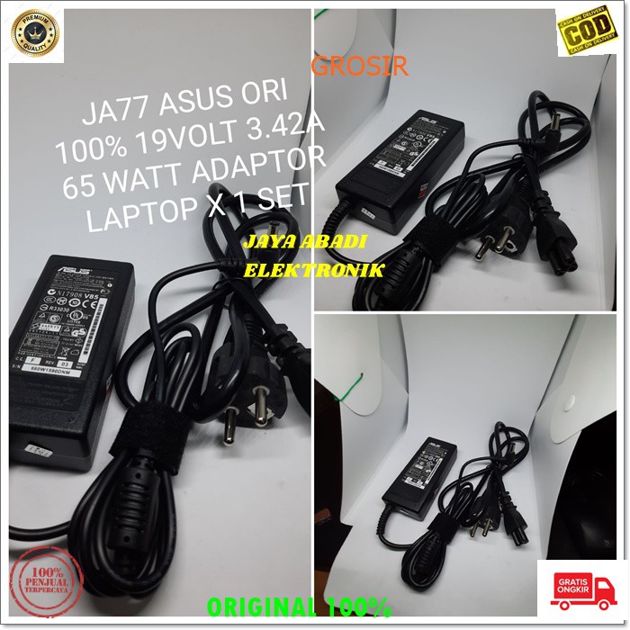 J77 ORIGINAL ASUS 19V 3.42A 65 WATT W ADAPTOR LAPTOP CAS CASAN CHARGER KOMPUTER POWER ADAPTER PC CPU ELETRONIK FAST CHARGING TRAVEL BATOK FAST CHARGING AC DC SPEED ADAPTIVE NETBOOK MULTI UNIVERSAL ORIGINAL VOLT AMPERE VOLTASE BISA SEGALA JENIS LAPTOP ASUS