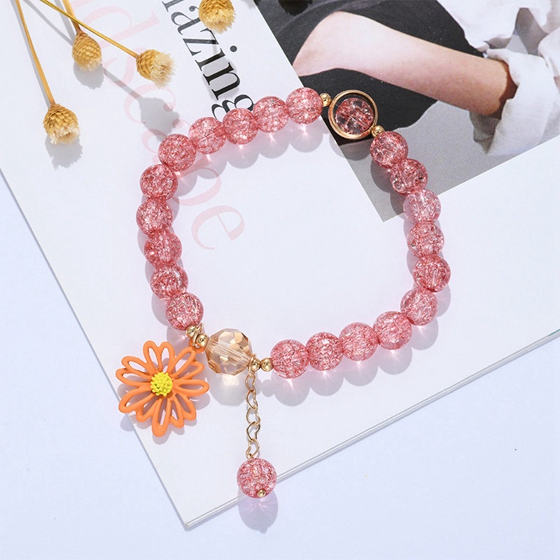 Gelang Tali Elastis Handmade Hias Manik-Manik Bunga Aster Kristal Warna-Warni Gaya Korea Untuk Wanita