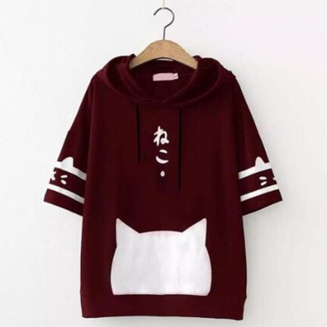 Kualitas Terbaik MichelleStore Sweater Hoodie Wanita JAPANESE CAT - Fit L - Merah ON SALE