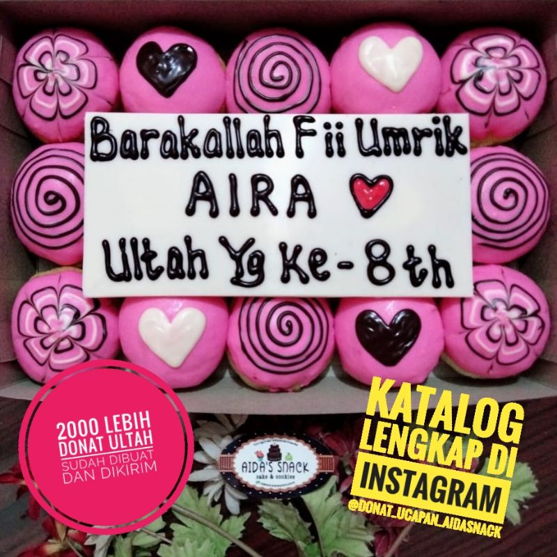 Donat huruf karakter ulang tahun ultah Aida's snack bandung murah unik full pink