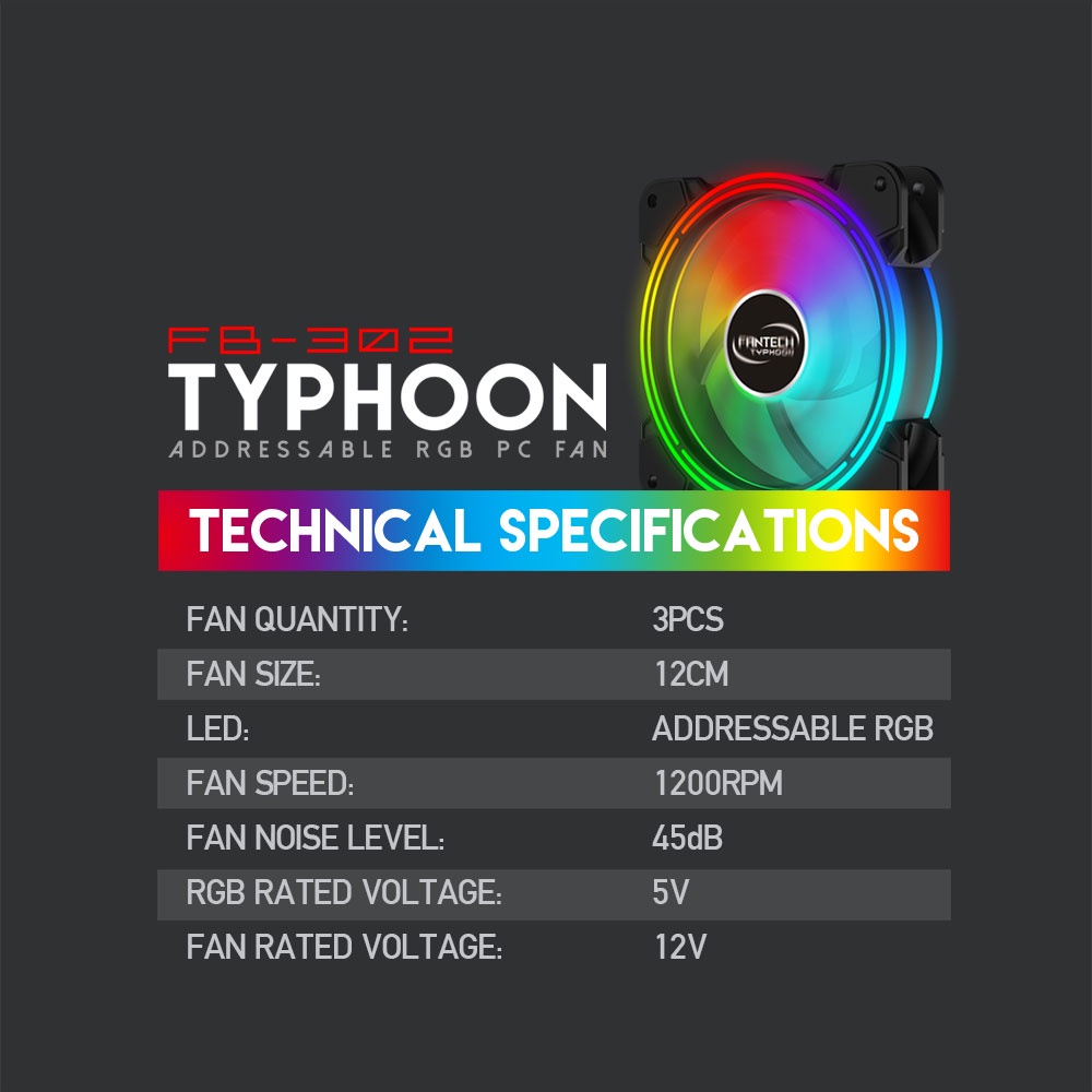 FAN FANTECH FB-302 TYPHOON ARGB FB302 FB 302 RING 3 in 1 Hub Remote