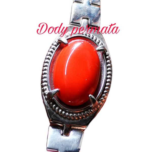 Gelang titanium batu akik Red marjan