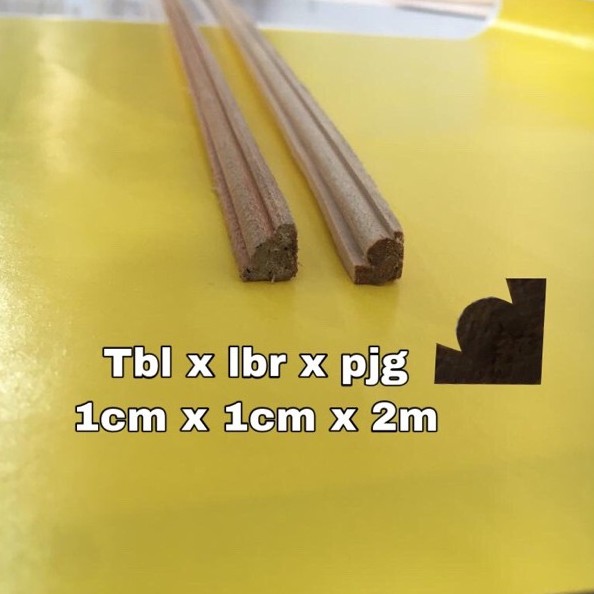 lis kayu siku profil 1x1cm panjang 2meter list kaca kayu halus agatis