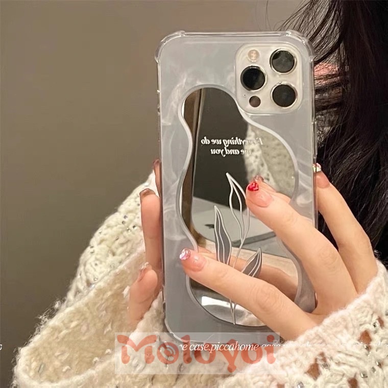 Soft Case TPU Transparan Motif Bunga + Daun + Cermin Makeup Untuk IPhone 13 12 11 Pro Max XR X 7 8 Plus XS Max SE 2020