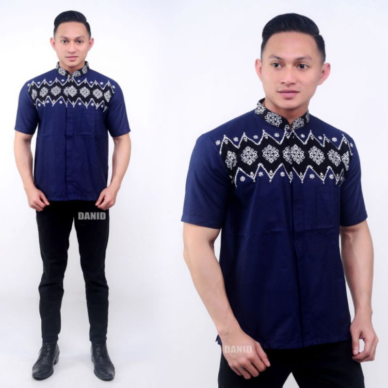 KOKO BATIK PRIA KEKINIAN,Baju Muslim Pria-Batik Kombinasi - Kemeja Koko Bordir