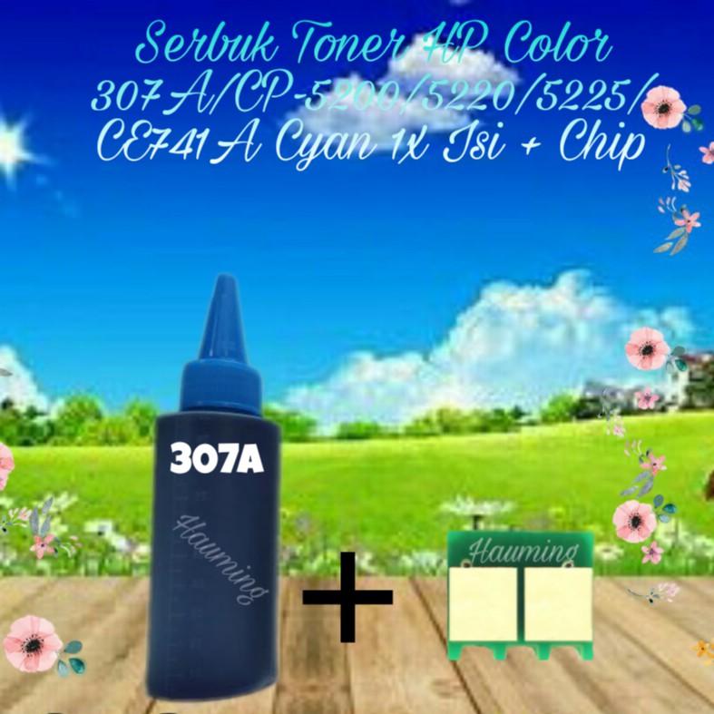 Serbuk Toner refill Compatible 307A Colour CP5200 / CP5220 / CP5225 / CP5225DN / CP5225N / CP5225XH / CP-5225 / CE741A Cyan + chip 100gram