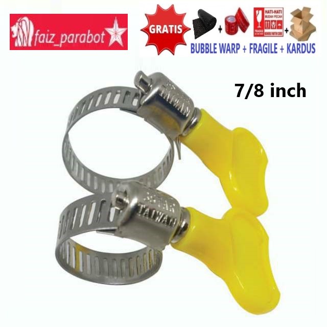 KLEM SELANG GAS LPG AIR PENGUAT kuping hose clamp putar ring clam besi stainless pengencang winn elpiji universal 7/8 7/8&quot; inch