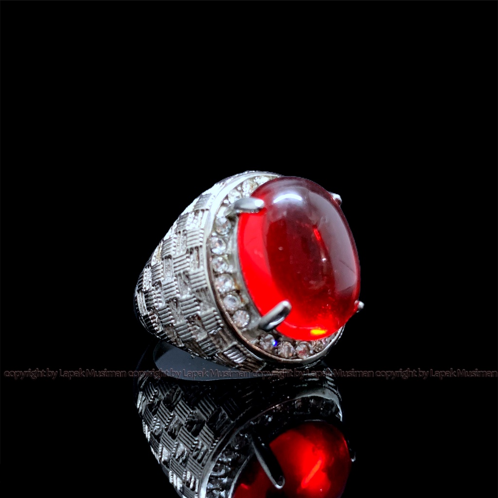 [Bayar di Tempat] Cincin Pria Batu Merah Siam Ring Titanium