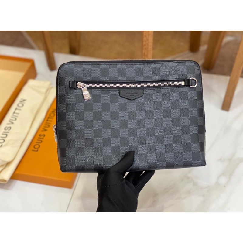 Tas Jinjing Tangan Pria Branded LV Damier Clutch Formal Meeting Pria Pouch Black super mirror