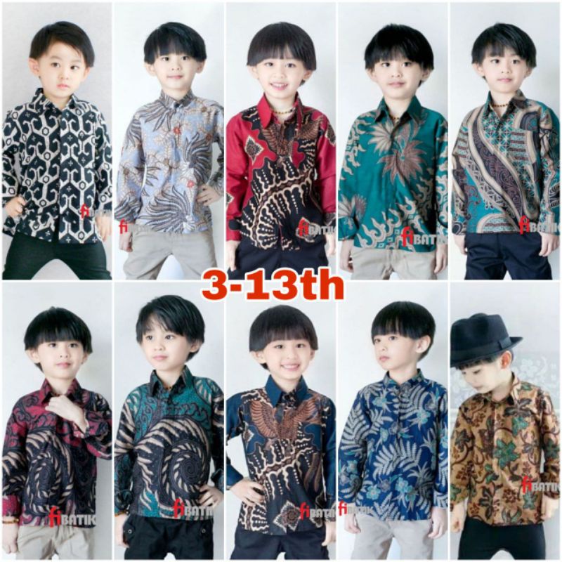 Batik anak lengan panjang umur 3-13 tahun batik Pekalongan hem anak size m l xl xxl fashion anak kemeja anak formal batik anak