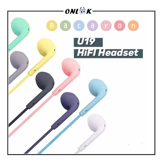 Headset Macaron U19 Handsfree Matte Colorfull Hifi Stereo Extra Bass With Mic Jack 3.5mm Earphone For Handphone Smartphone