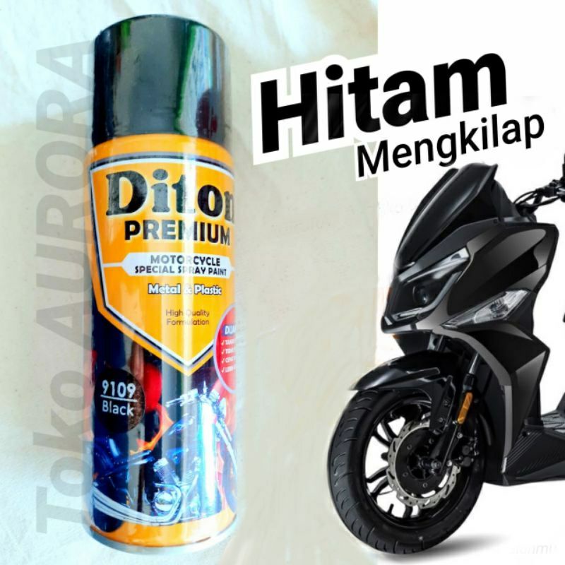 Pilok Pylox Diton Premium Black Hitam 9109 Cat Semprot Sprey 400 cc Cat DITON Hitam Mengkilap