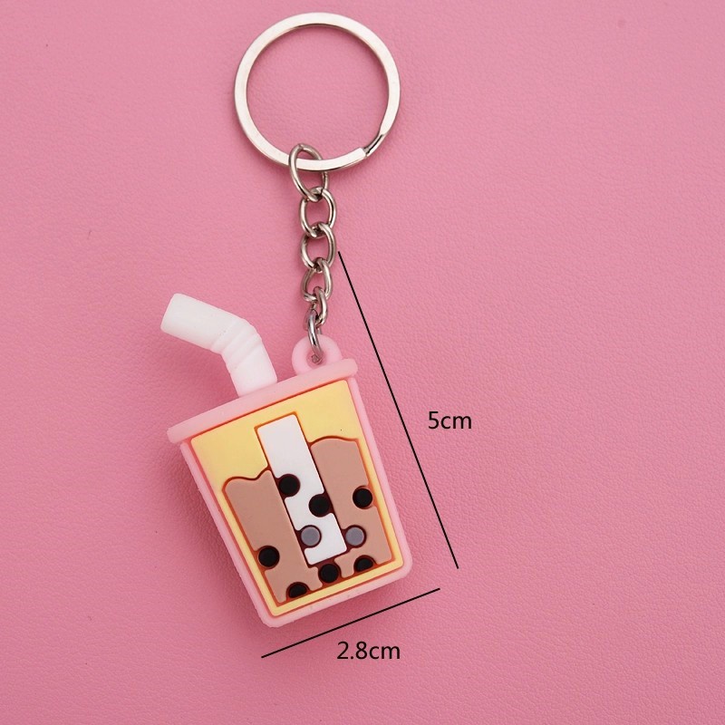 GANTUNGAN KUNCI TAS MOBIL MOTOR CHARACTER UNIK KEYCHAIN 3D MINI BAHAN PVC KARET LUCU GANCI KARAKTER BOBA FOOD CACTUS-BOBA STRAW PINK