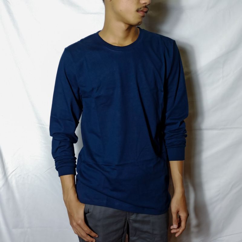 kaos navy biru malam polos lengan panjang