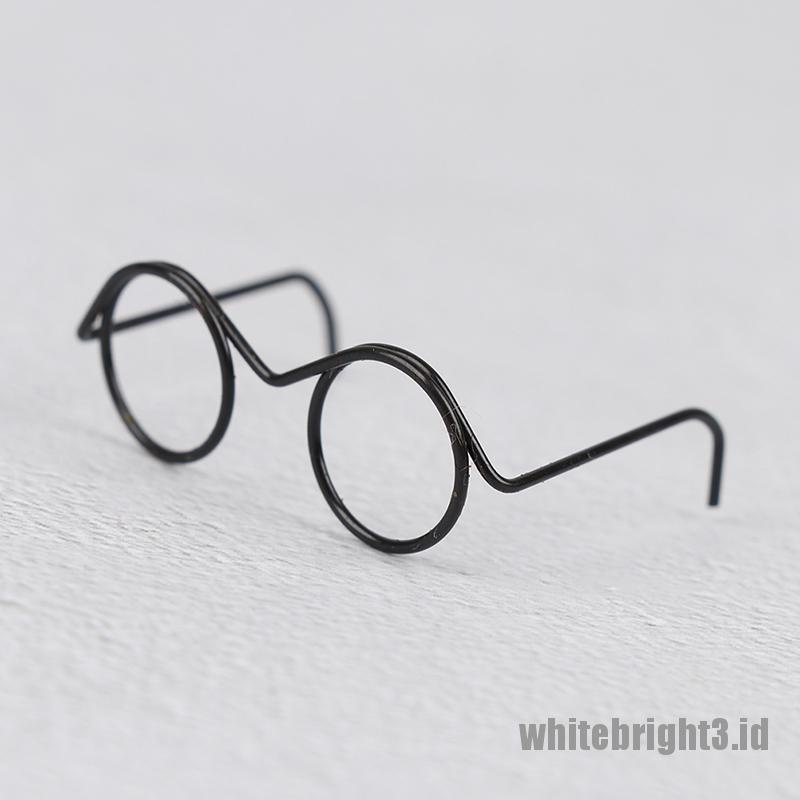 (white3) 10pcs Kacamata Frame Bulat Tanpa Lensa Gaya Retro Untuk Boneka