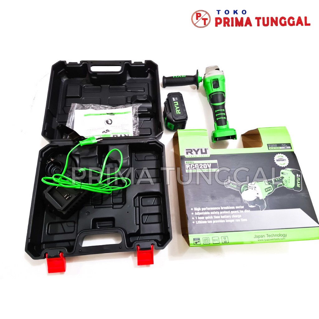Mesin Gerinda Tangan Baterai Batre Cas Ryu Cordless Grinder RCG20V 4"