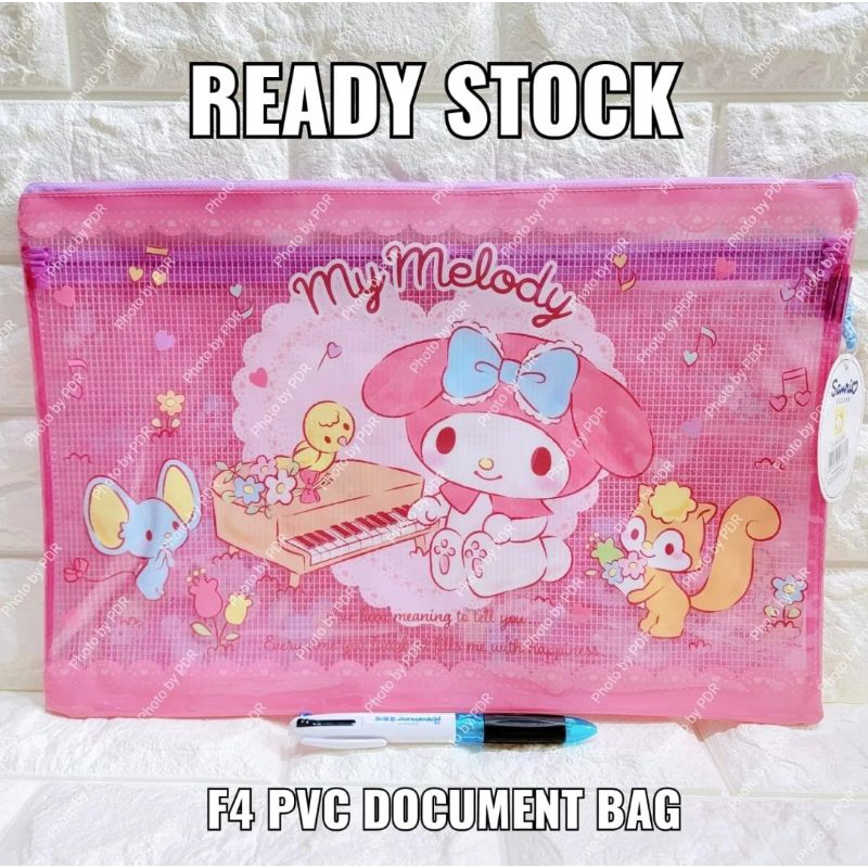 

F4 PVC Double Zipper Document Bag / Tas Pouch Dompet Dokumen File F4 Resleting Ganda Sanrio Karakter My Melody