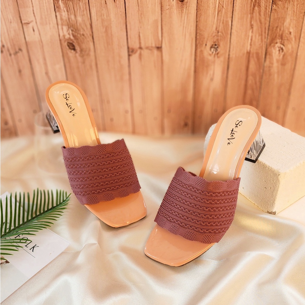 Arlaine - Victoria Sandal Heels Wanita / Heels Rajut / Heels 5cm / Heels Kaca / Heels Selop / High Heels Wanita