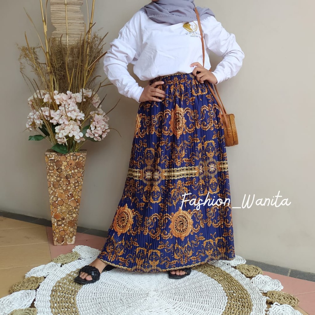 (BISA COD) BAWAHAN MUSLIM WANITA / ROK PLISKET MOTIF SULTAN