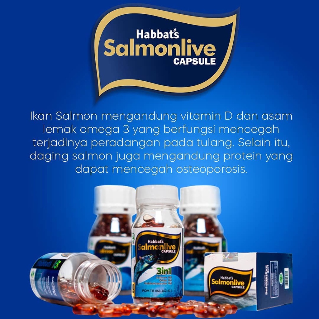 SALMONLIVE Minyak Ikan OMEGA 3 Fish Oil Habbatussauda Minyak Zaitun 90 200 Kapsul